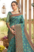 Teal Blue Woven South Silk Saree Buy Teal blue woven south silk saree online at best price - Karagiri