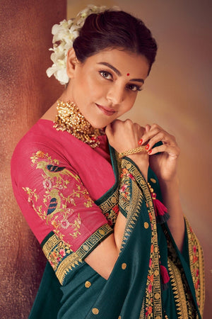 Teal Green Woven South Silk Saree