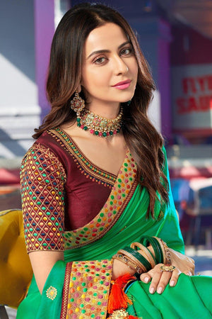 Teal Green Zari Woven South Silk Saree