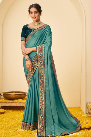 Turquoise Blue South Silk Saree