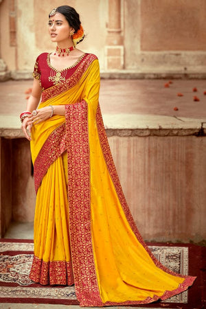 Vivid Yellow South Silk Saree