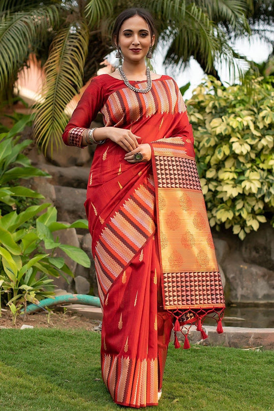 Barn Red Tussar Saree silk saree