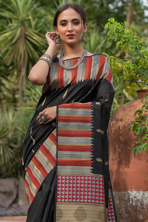Coal Black Tussar Saree