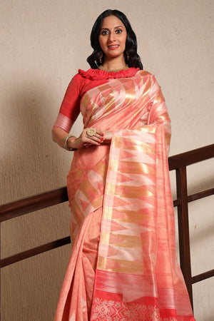 Apricot Peach Tussar Saree