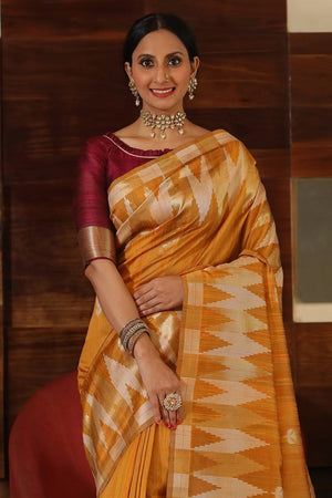 Fuel Yellow Tussar Saree