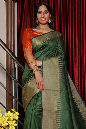 Moss Green Tussar Saree
