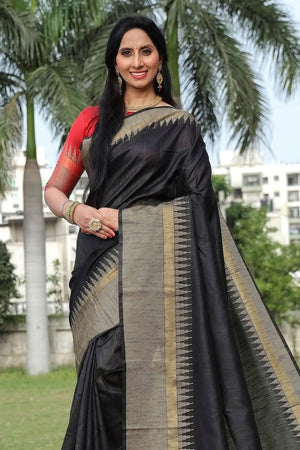 Onyx Black Tussar Saree