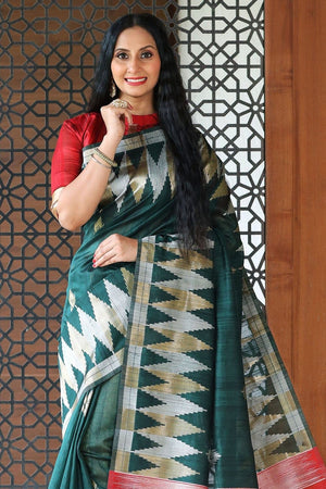 Pine Green Tussar Saree