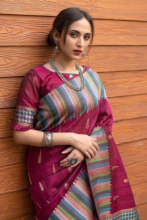 Red Wine Tussar Saree