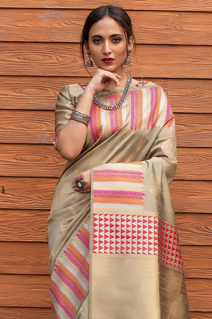 Rice Cream Tussar Saree