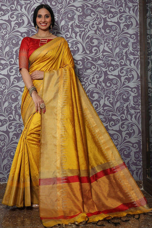 Saffron Yellow Tussar Saree