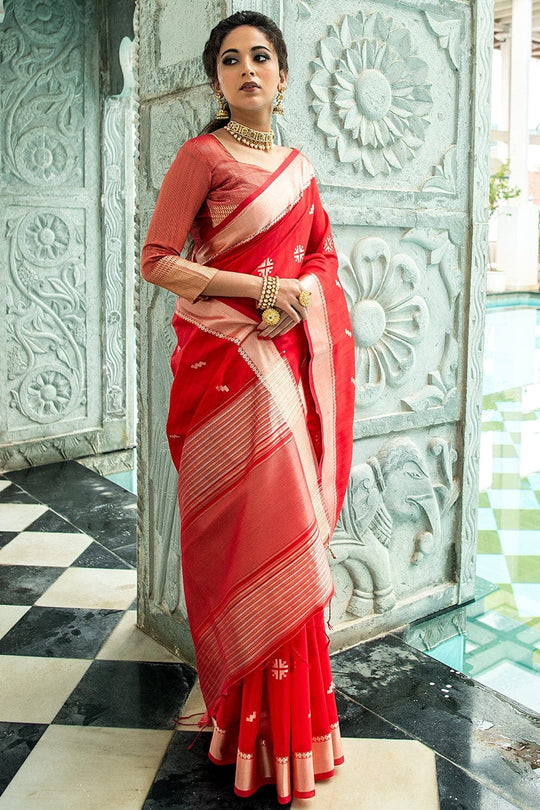 Candy Red Tussar Saree Tussar Saree Candy Red Tussar Saree saree online