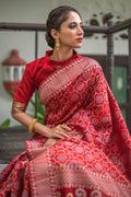 Candy Red Tussar Saree tussar silk saree