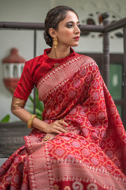 Candy Red Tussar Saree tussar silk saree