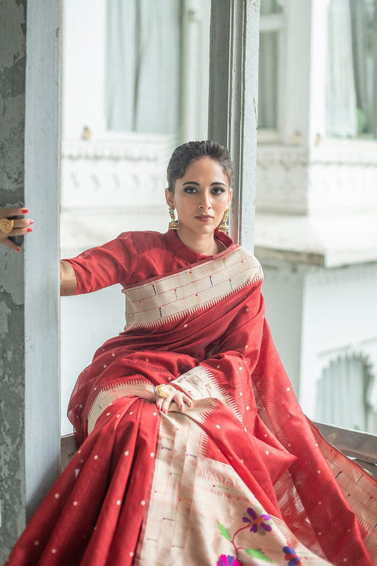 Crimson Red Tussar Saree Tussar Saree Crimson Red Tussar Saree saree online