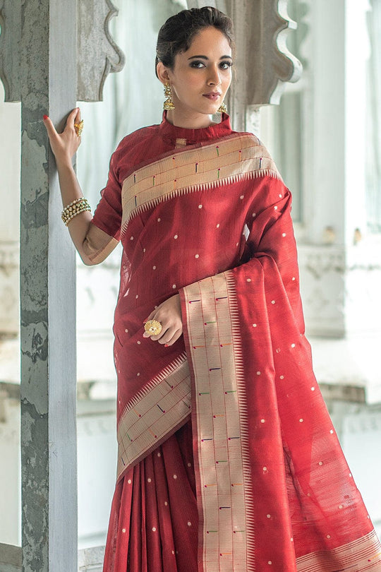 Crimson Red Tussar Saree Tussar Saree Crimson Red Tussar Saree saree online
