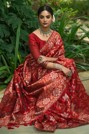 red silk saree