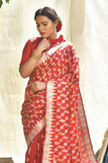 Rose Red Tussar Saree fancy saree