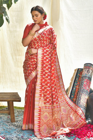 Rose Red Tussar Saree