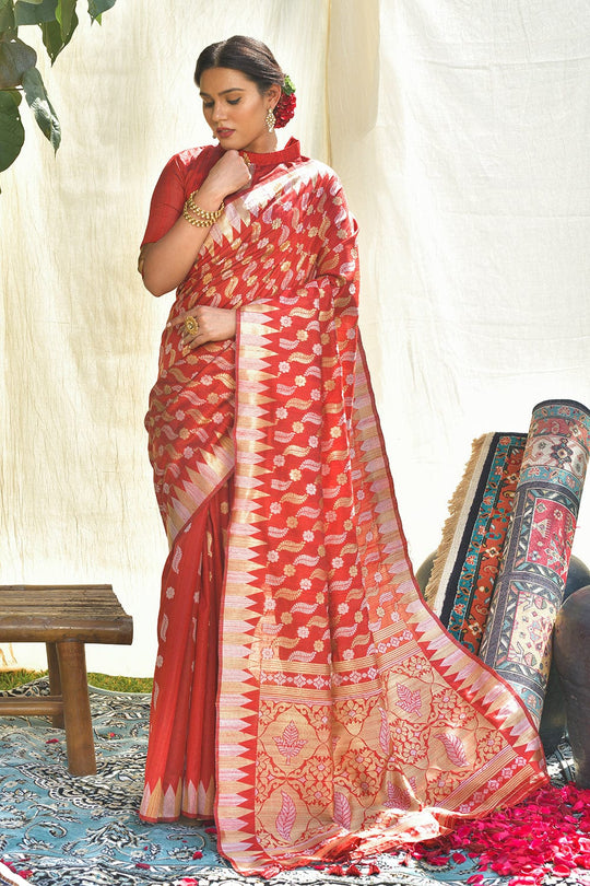Rose Red Tussar Saree Tussar saree