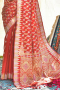 Rose Red Tussar Saree designer saree