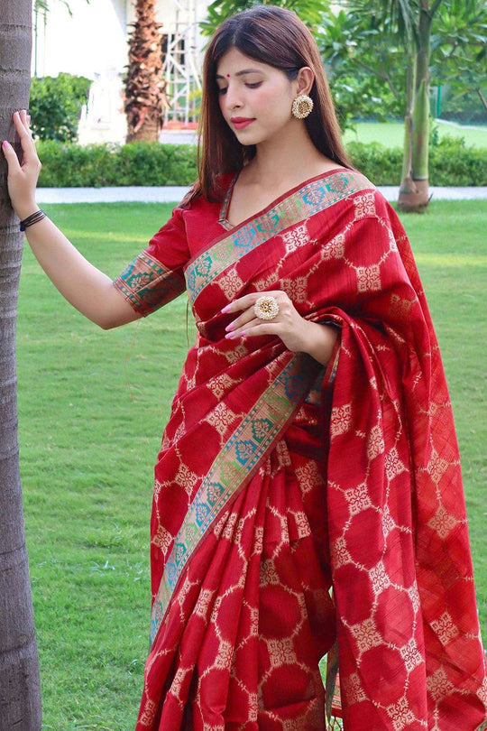 Vibrant Red Tussar Saree Tussar Saree Vibrant Red Tussar Saree saree online