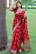 Vibrant Red Tussar Saree Tussar Saree Vibrant Red Tussar Saree saree online