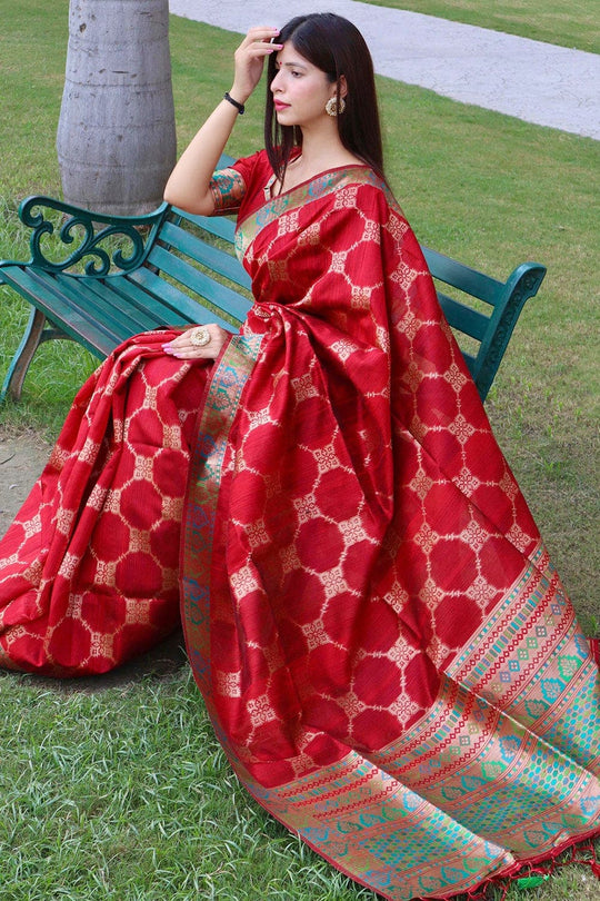 Vibrant Red Tussar Saree Tussar Saree Vibrant Red Tussar Saree saree online