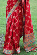 Vibrant Red Tussar Saree Tussar Saree Vibrant Red Tussar Saree saree online
