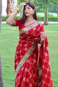 Vibrant Red Tussar Saree Tussar Saree Vibrant Red Tussar Saree saree online