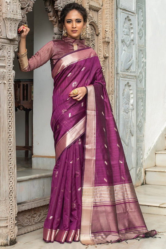Wine Purple Tussar Saree Tussar Saree Wine Purple Tussar Saree saree online