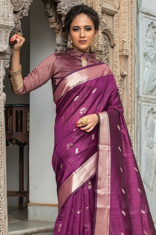 Wine Purple Tussar Saree Tussar Saree Wine Purple Tussar Saree saree online