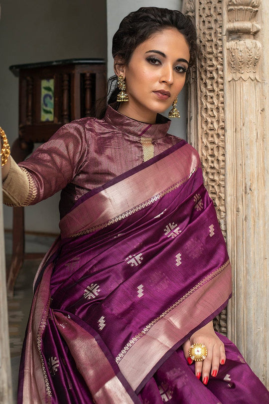Wine Purple Tussar Saree Tussar Saree Wine Purple Tussar Saree saree online