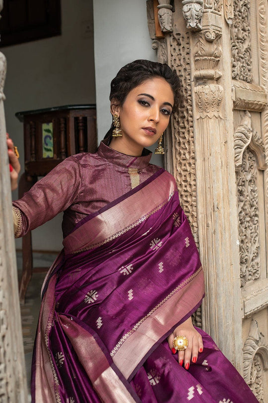 Wine Purple Tussar Saree Tussar Saree Wine Purple Tussar Saree saree online