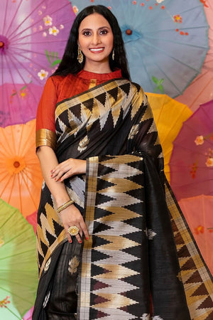 Spider Black Tussar Saree