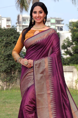 Wine Purple Tussar Saree
