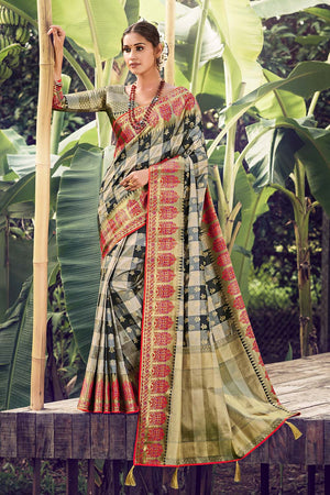 Black And Beige Uppada Saree