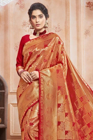 Crimson Red Peacock Pattern Uppada Saree