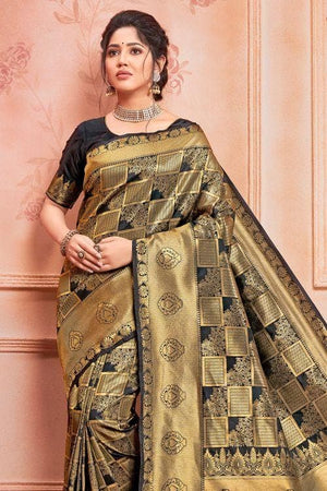 Jet Black Peacock Pattern Uppada Saree