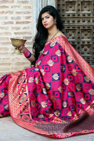 Pink And Blue Uppada Saree