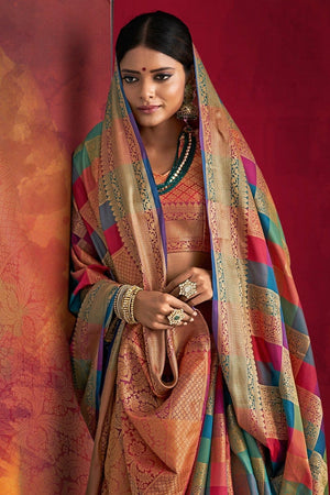 Purple - Blue Woven Uppada Saree With Brocade Blouse