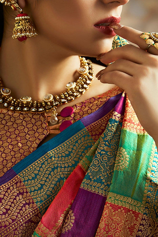 Purple Zari Woven Uppada Saree With Brocade Blouse Purple zari woven uppada silk saree with brocade blouse - Buy online on Karagiri - Free shipping to USA