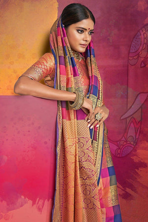 Shades Of Purple Woven Uppada Saree With Brocade Blouse