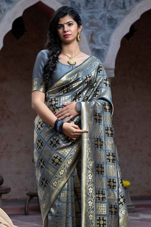 Slate Grey Uppada Saree