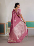 Pink Pure Satin Handloom Weaving Saree With Blouse Piece