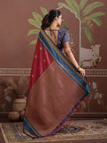Maroon Tussar Silk Handloom Weaving Saree With Blouse Piece