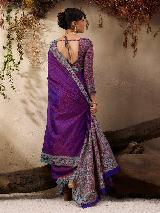 Wine Pure Kanjivaram Weaving Silk Saree With Blouse Piece