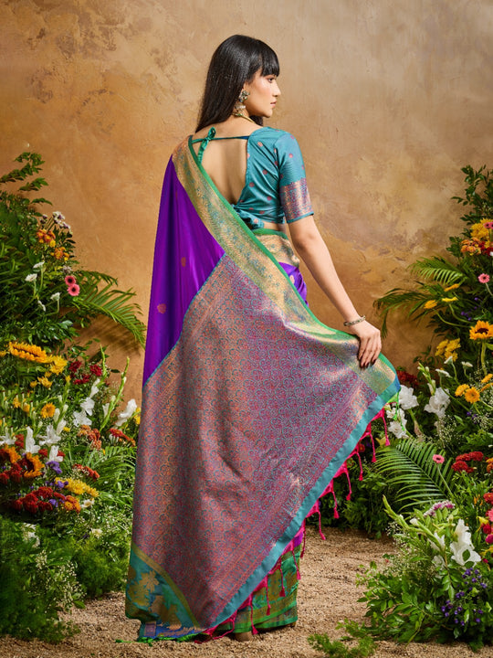 Wine Pure Silk Handloom Weaving Saree With Blouse Piece