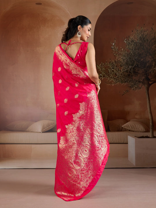 Rani Handloom Weaving Silk Saree With Blouse Piece