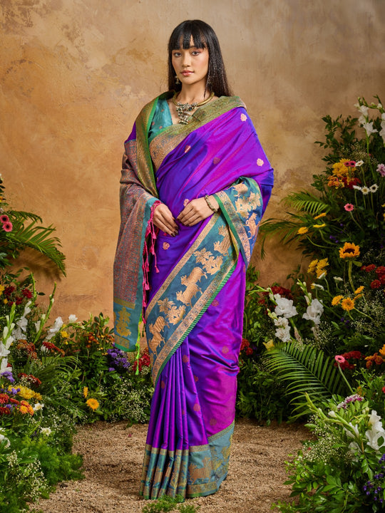 Wine Pure Silk Handloom Weaving Saree With Blouse Piece